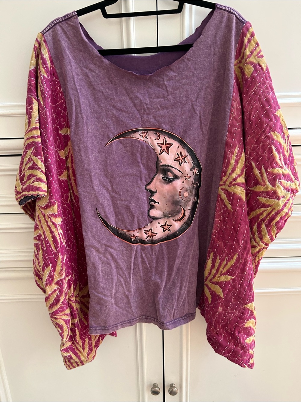 NWOT purple moon upcycled kantha poncho tee